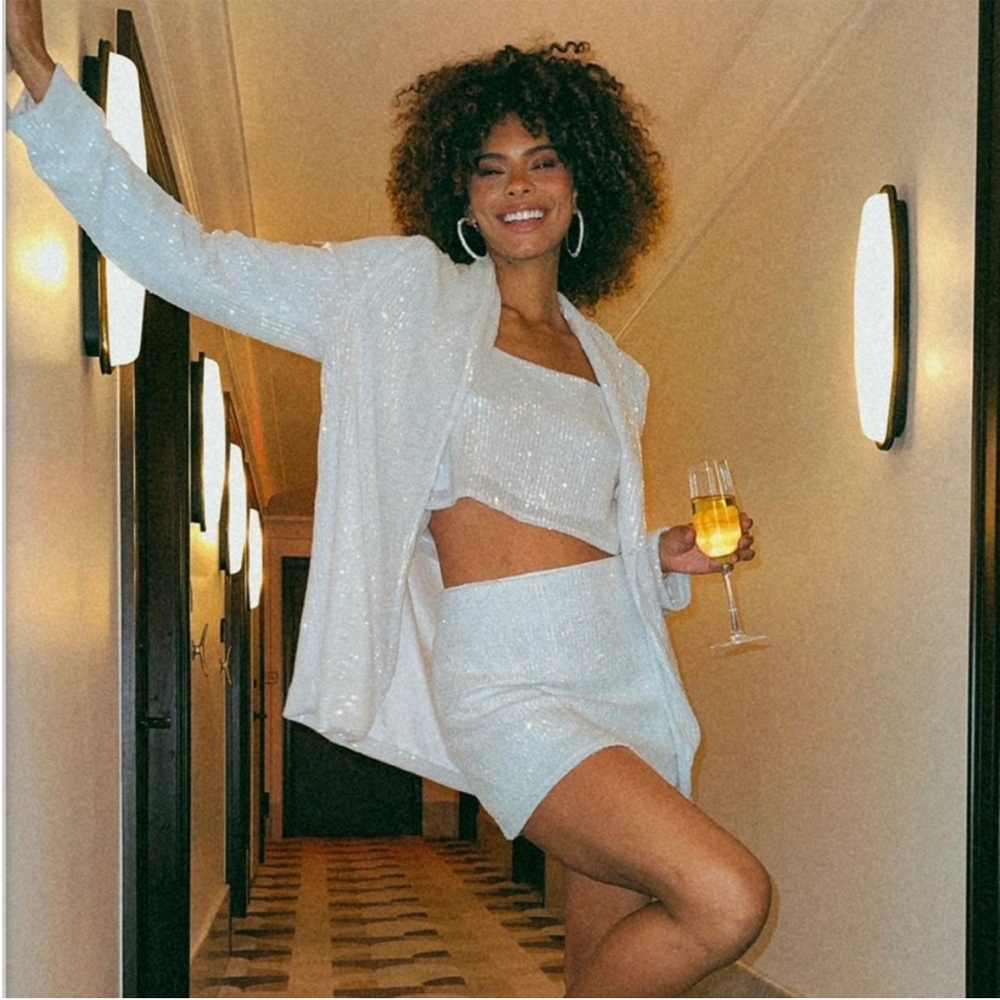 Show Me Your MuMu White Sequin Skirt Set